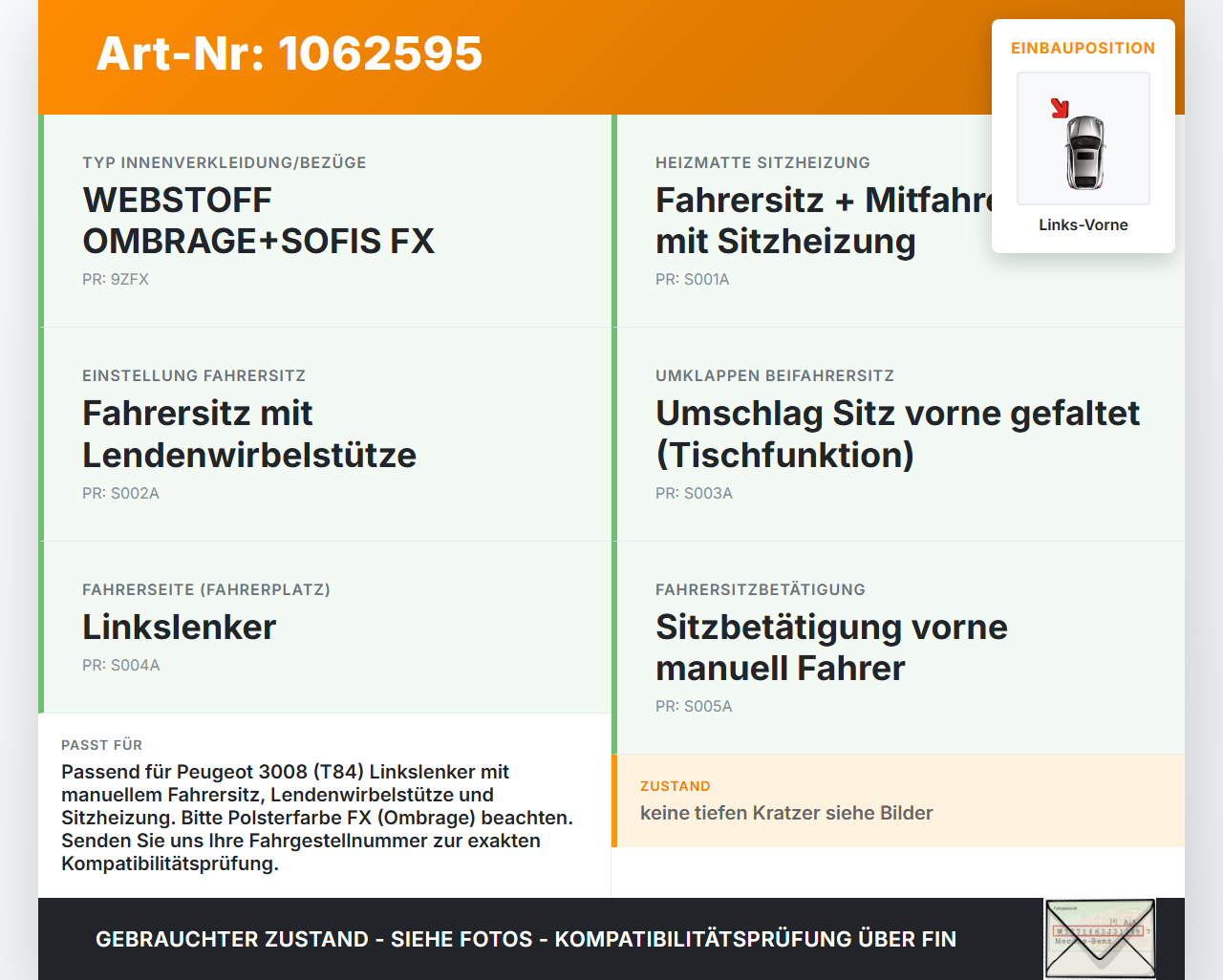 Peugeot 3008 I 0U 13-16 HDI 1,6 82KW Rückenblende für Sitz Links Vorne Peugeot 3008 I 0U 13-16 02.01.2012 1487408... Vorschau 3