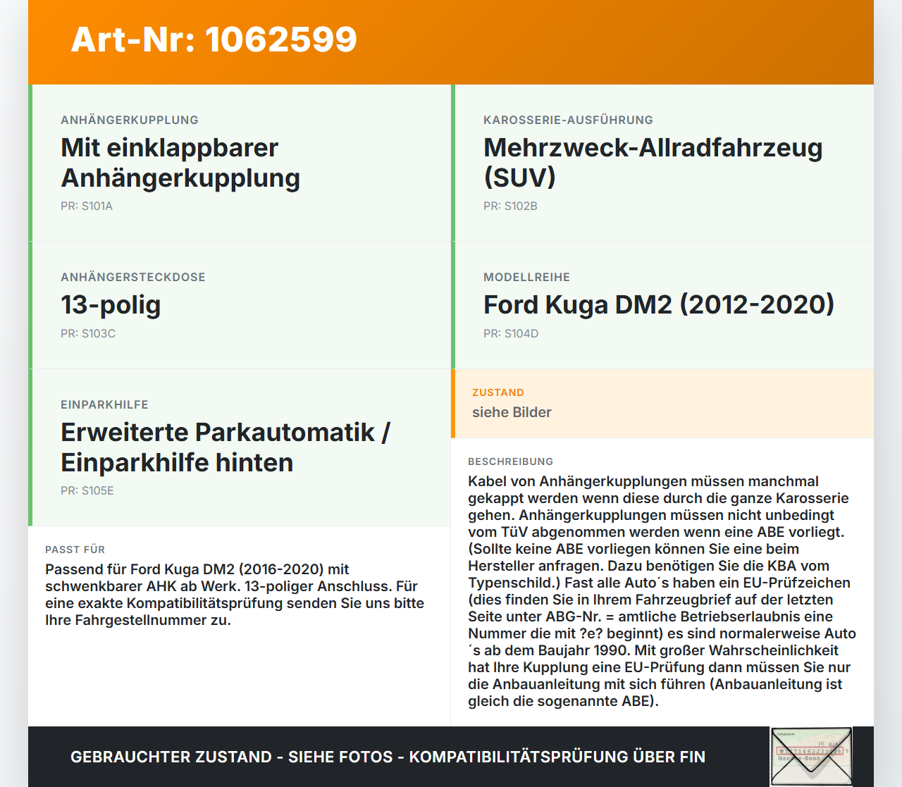 Ford Kuga DM2 16-20 Anhängerkupplung AHK 13pol schwenkbar Ford Kuga DM2 16-20 27.12.2018 307487600001 B307487070... Vorschau 3