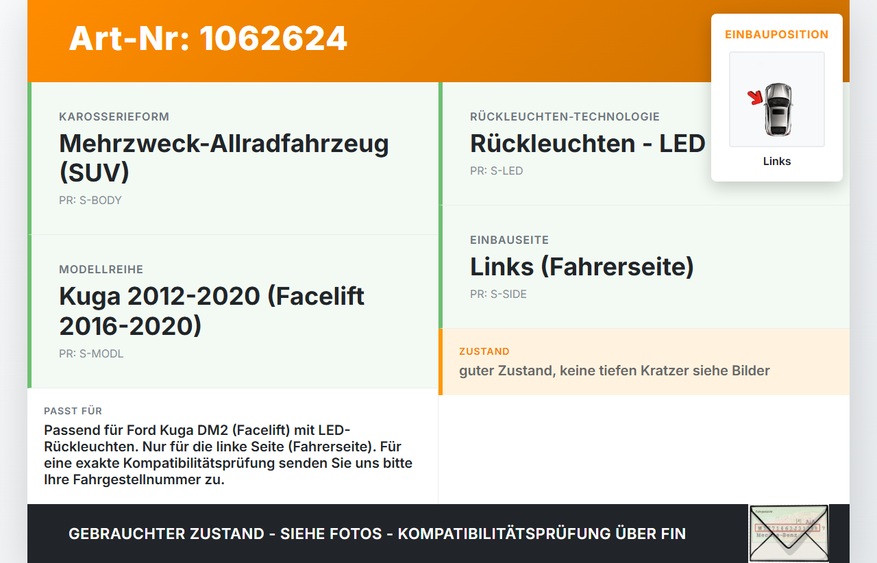 Ford Kuga DM2 16-20 Rückleuchte Rücklicht Heckleuchte Links orig Ford Kuga DM2 16-20 27.12.2018 13405-BJ L90102452... Vorschau 3