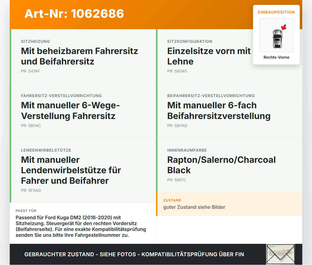 Ford Kuga DM2 16-20 Steuergerät ECU Modul Sitzmodul SG Rechts Vorne Ford Kuga DM2 16-20 27.12.2018 CV44-S625B02-A... Vorschau 3