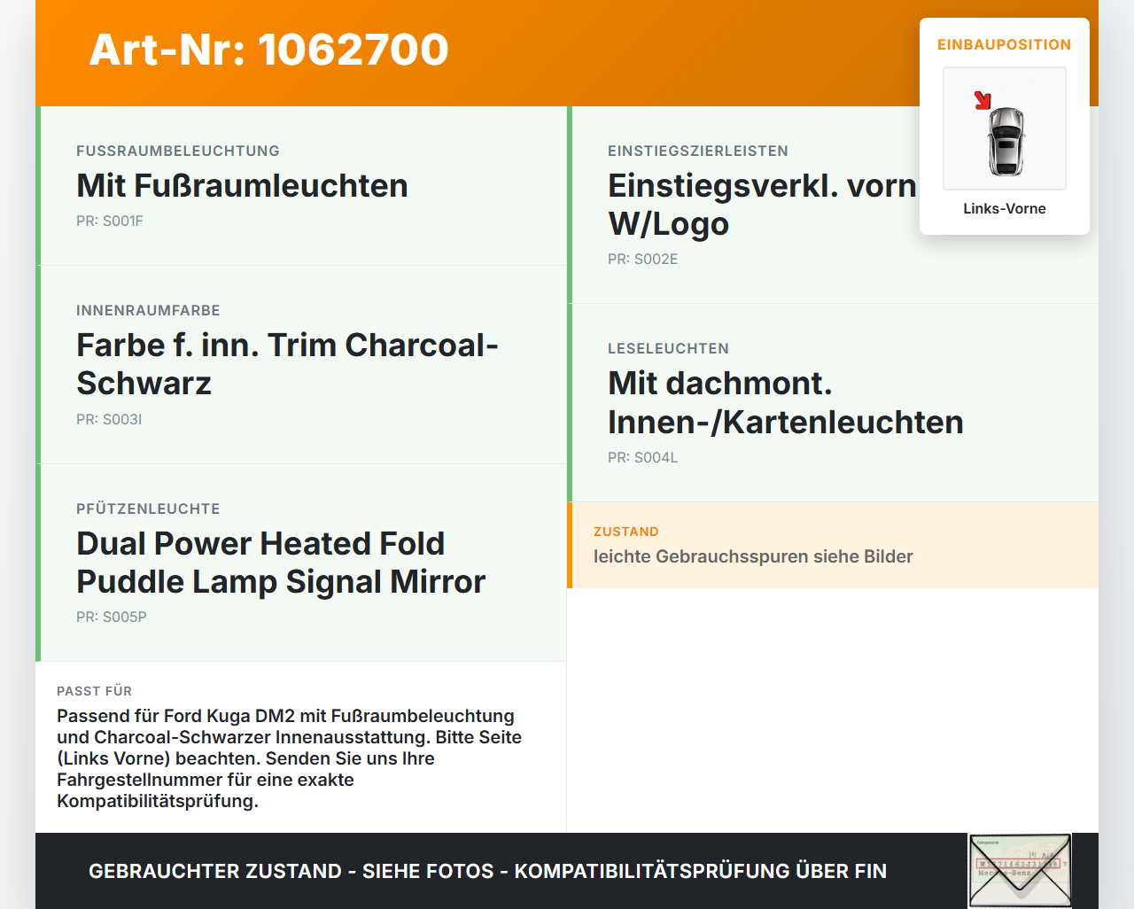 Ford Kuga DM2 16-20 Innenleuchte Einstiegsleuchte Links Vorne Ford Kuga DM2 16-20 27.12.2018 AU5A-13B375-AA... Vorschau 3