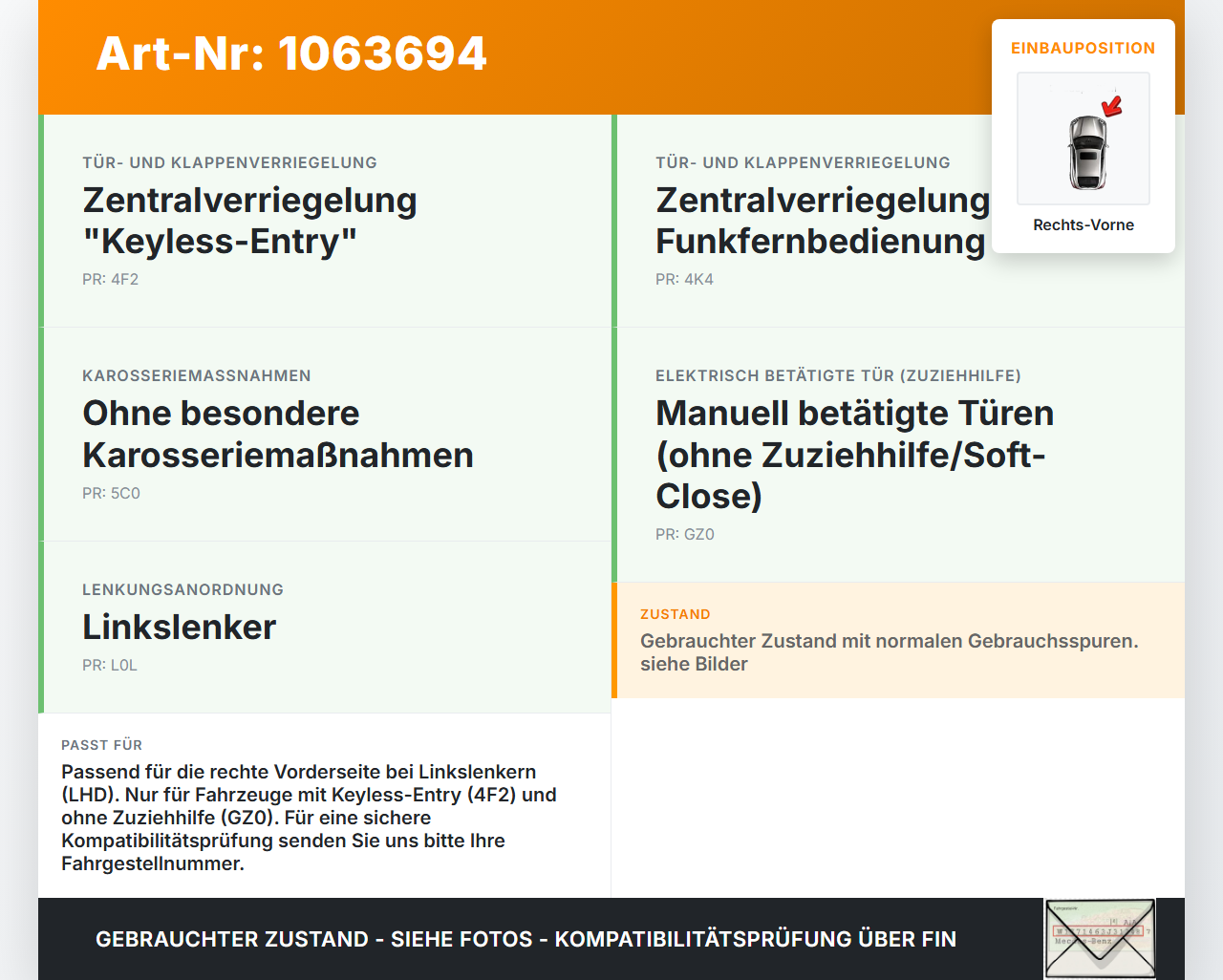 Audi A6 4G C7 11-14 qu Kombi Türschloss m. ZV Stellmotor Rechts Vorne Audi A6 4G C7 11-14 qu 31.01.2012 8J1837016C... Vorschau 3
