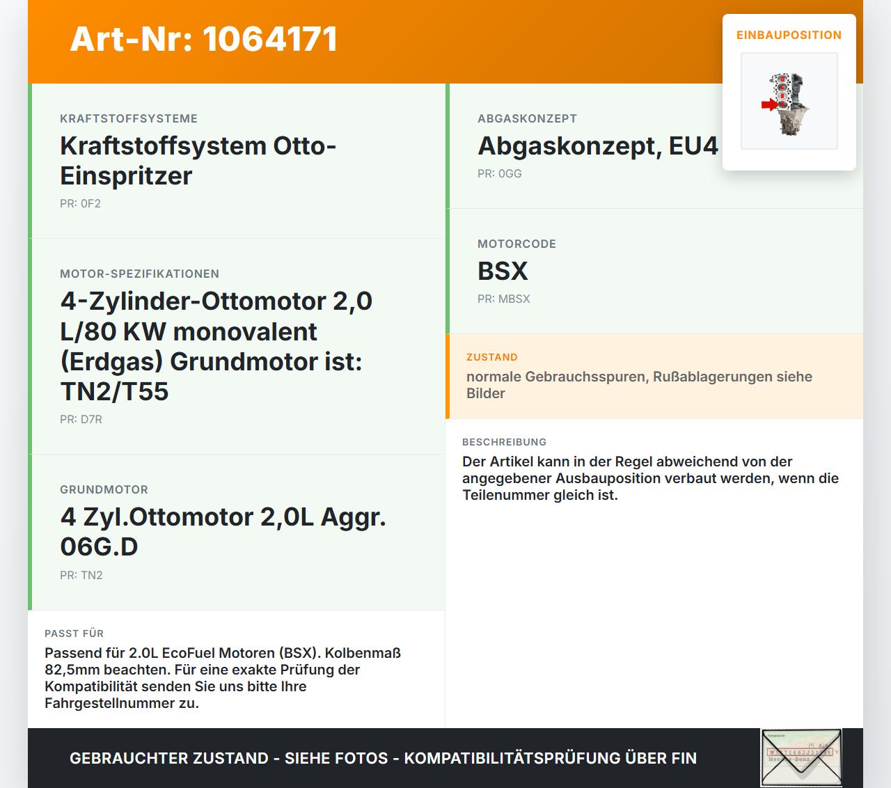 VW Touran 1T 06-10 CNG 2,0 80KW BSX Kolben mit Pleuel Pos A VW Touran 1T 06-10 06.08.2007 06G107065A gebraucht Vorschau 3