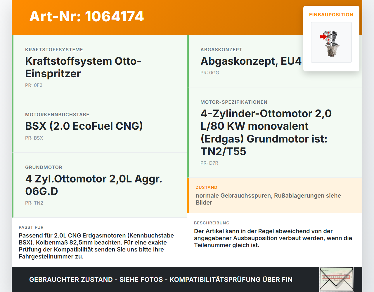 VW Touran 1T 06-10 CNG 2,0 80KW BSX Kolben mit Pleuel Pos C VW Touran 1T 06-10 06.08.2007 06G107065A gebraucht Vorschau 3