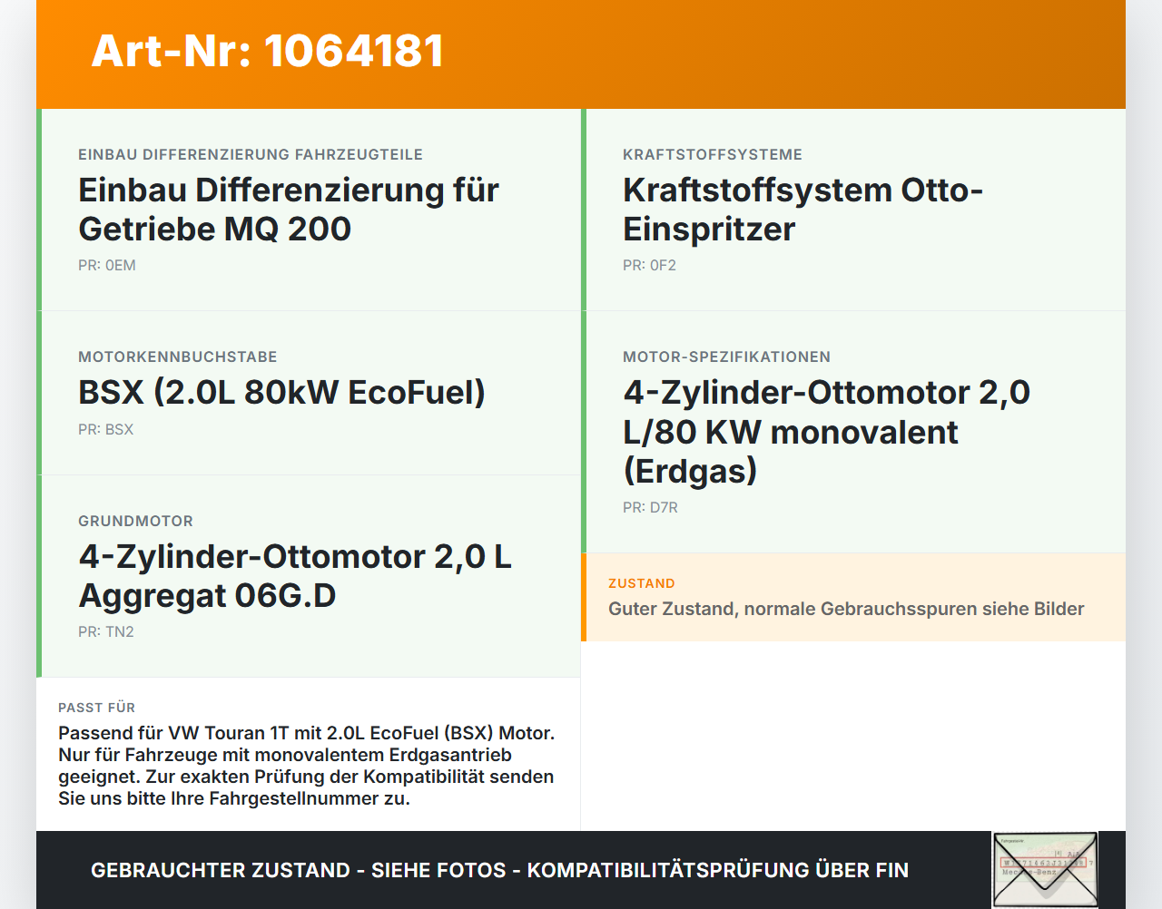 VW Touran 1T 06-10 CNG 2,0 80KW BSX Kurbelwelle VW Touran 1T 06-10 06.08.2007 06A105021G gebraucht Vorschau 3
