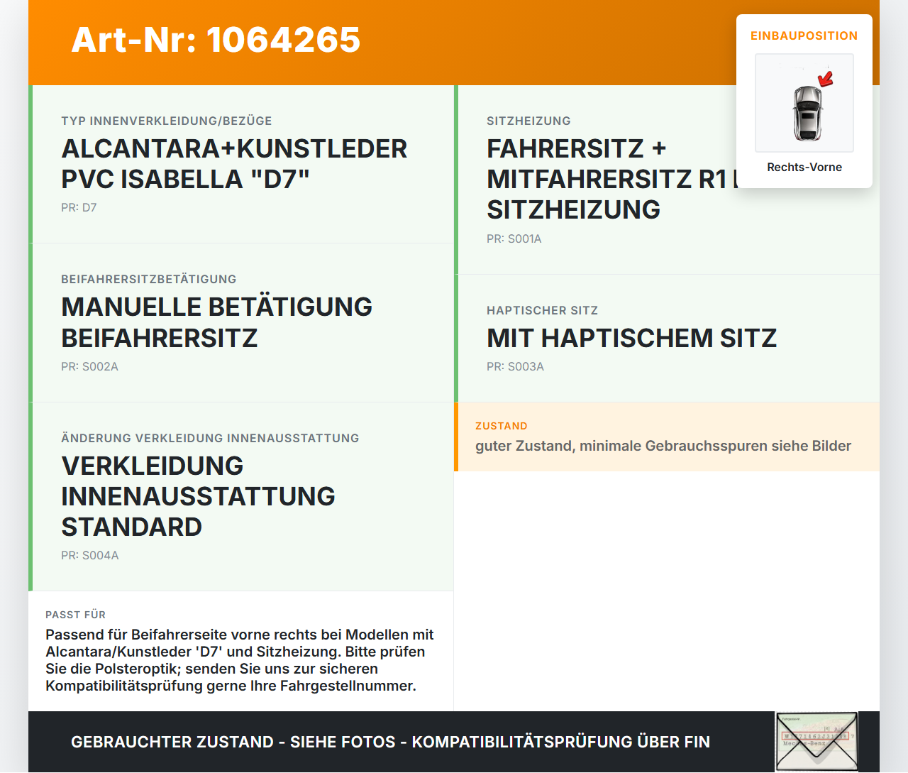 Citroen C4 III 20-24 SchräghLim Sitzbezug Sitzpolster für Beifahrersitz Rechts Vorne beheizt Citroen C4 III 20-24... Vorschau 3
