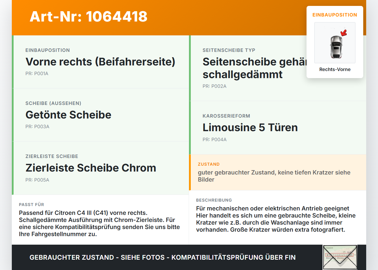 Citroen C4 III 20-24 SchräghLim Seitenscheibe RVK Türscheibe Rechts Vorne Citroen C4 III 20-24 26.09.2024... Vorschau 3