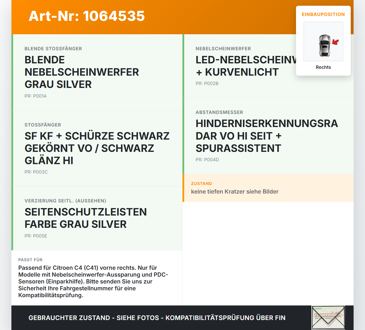 Citroen C4 III 20-24 Blende für Nebelscheinwerfer Stoßstange Rechts Citroen C4 III 20-24 26.09.2024 9836327780... Vorschau 3