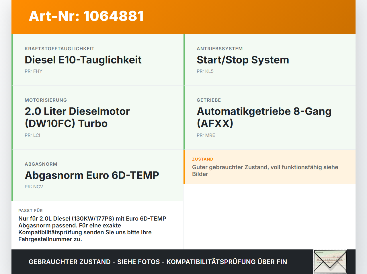 Opel Grandland I 17-21 2,0d 130KW Sensor Abgastemperatursensor Abgassonde Opel Grandland I 17-21 29.03.2018... Vorschau 3