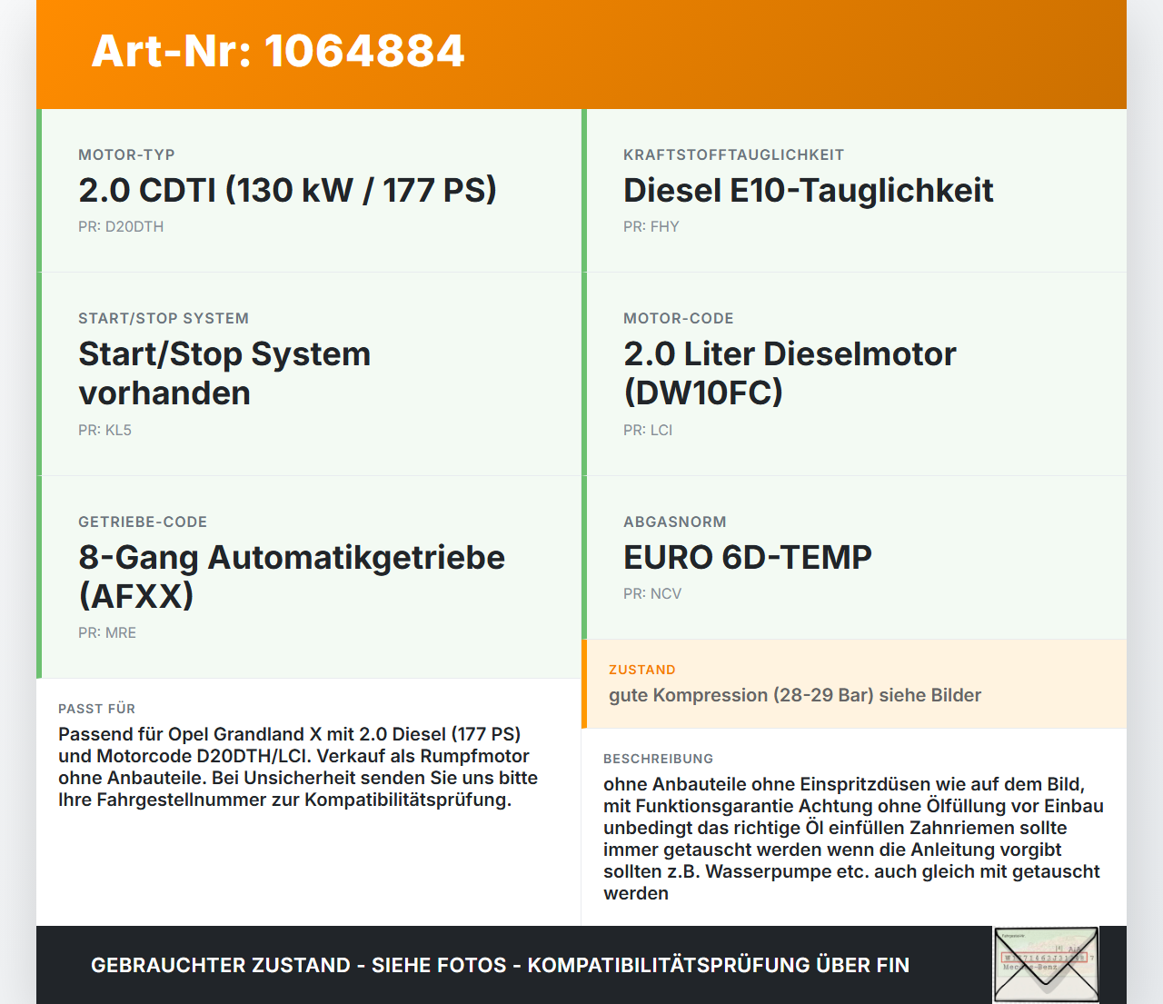 Opel Grandland I 17-21 2,0d 130KW LCI D20DTH Dieselmotor Motor Triebwerk Rumpfmotor Opel Grandland I 17-21... Vorschau 3