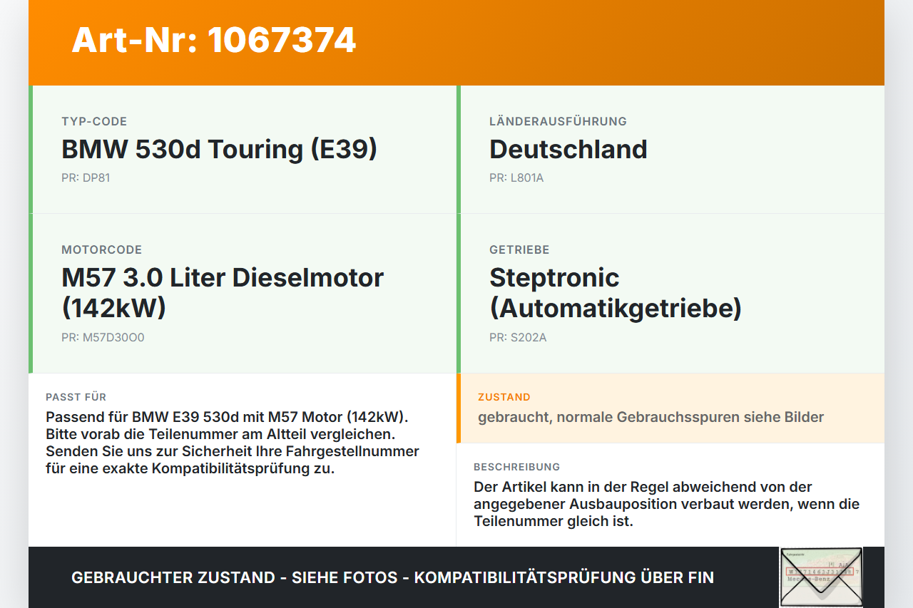 BMW 5er E39 530d 00-04 3,0d 142KW Injektor Einspritzdüse Zyl.3 BMW 5er E39 530d 00-04 09.04.2002 7785573... Vorschau 3