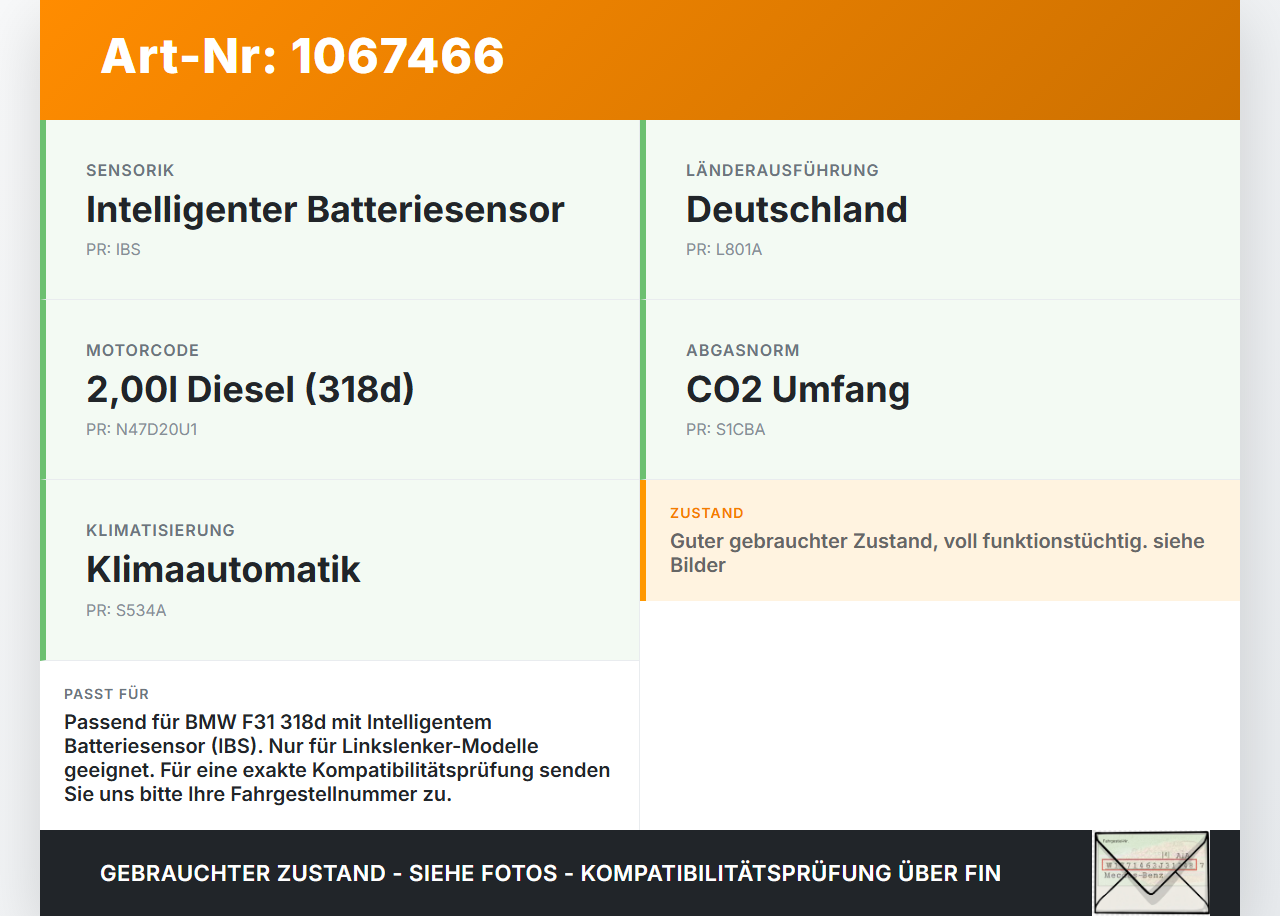 BMW F31 318d 12-15 Kombi Batteriekabel Minuspol IBS Sensor Massekabel Polklemme BMW F31 318d 12-15 28.02.2014... Vorschau 3