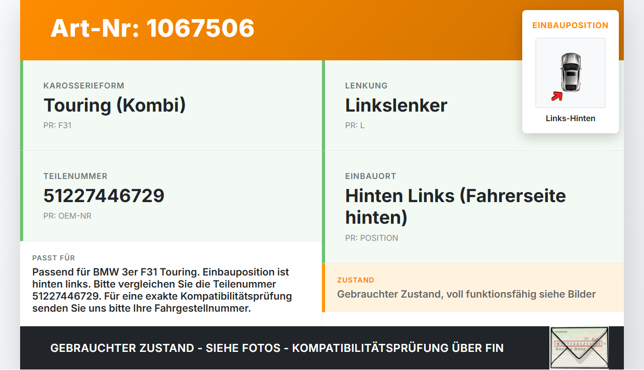 BMW F31 318d 12-15 Kombi Türfangband Türbremse Türanschlag Links Hinten BMW F31 318d 12-15 28.02.2014 7446729... Vorschau 3