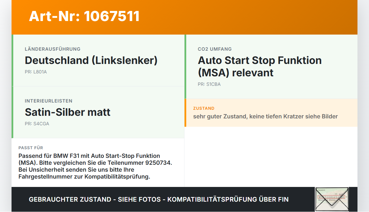 BMW F31 318d 12-15 Start Stop Schalter Engine Knopf Auto Off Taste BMW F31 318d 12-15 28.02.2014 9250734... Vorschau 3
