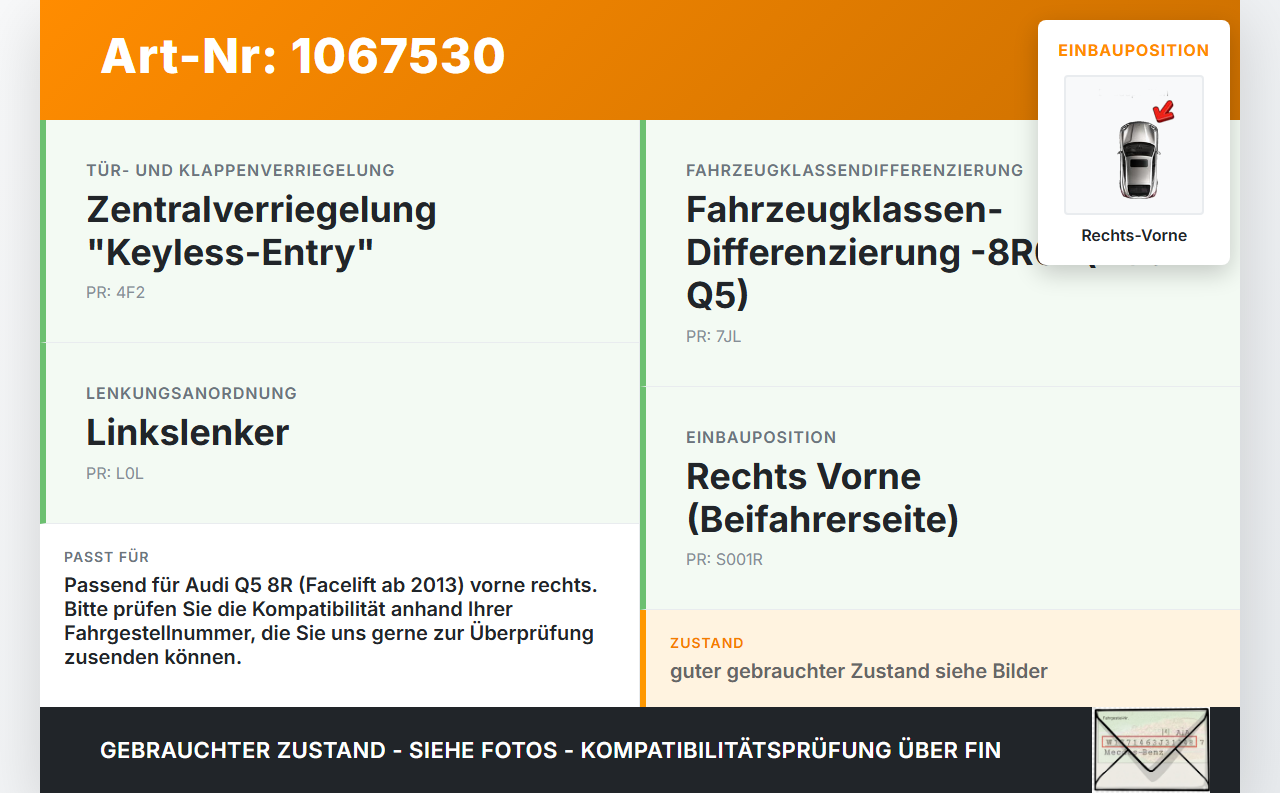 Audi Q5 8R 12-16 Türfangband Türbremse Türanschlag Rechts Vorne Audi Q5 8R 12-16 04.10.2016 8R0837249F gebraucht Vorschau 3