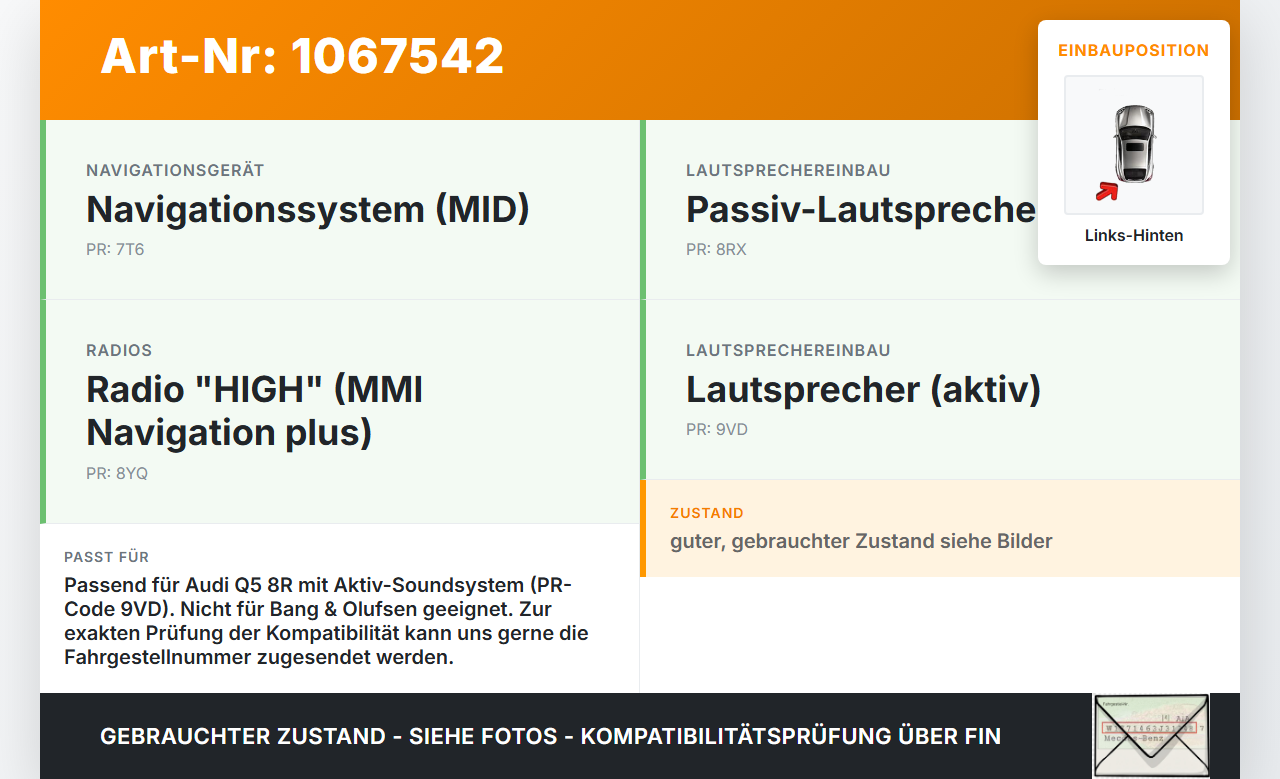 Audi Q5 8R 12-16 Lautsprecher Links Hinten Audi Q5 8R 12-16 04.10.2016 8R0035411 gebraucht Vorschau 3