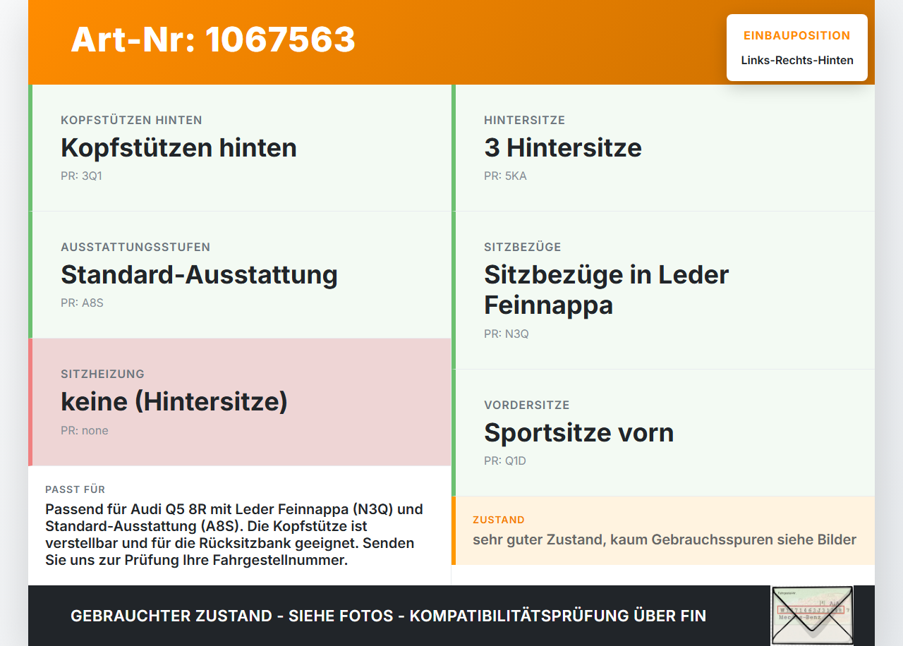 Audi Q5 8R 12-16 Kopfstütze Rechts oder Links Hinten Audi Q5 8R 12-16 04.10.2016 8R0885973E gebraucht Vorschau 3