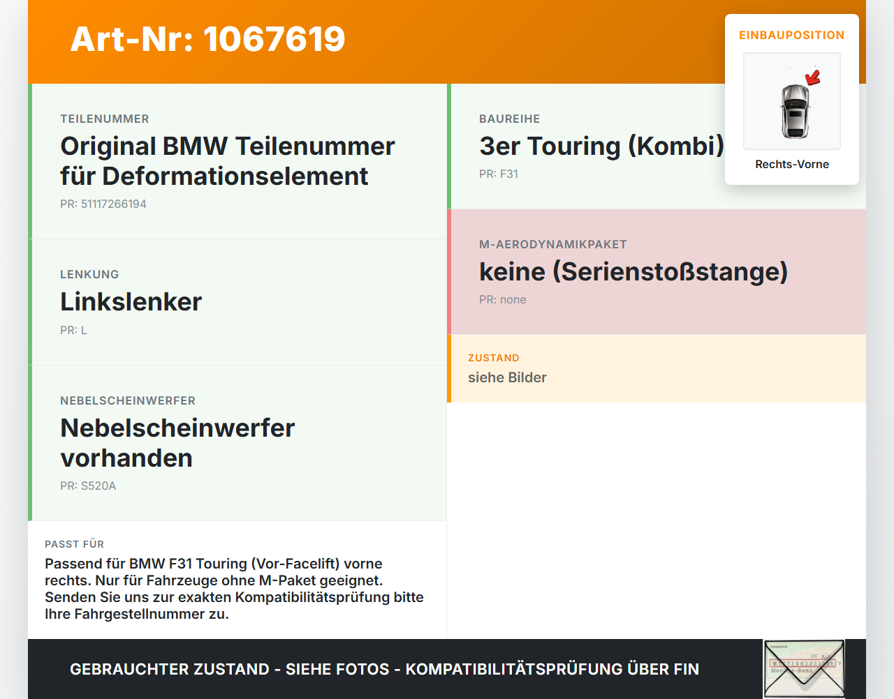 BMW F31 318d 12-15 Pralldämpfer für Träger Stoßstange Vorne Rechts BMW F31 318d 12-15 28.02.2014 7266194... Vorschau 3