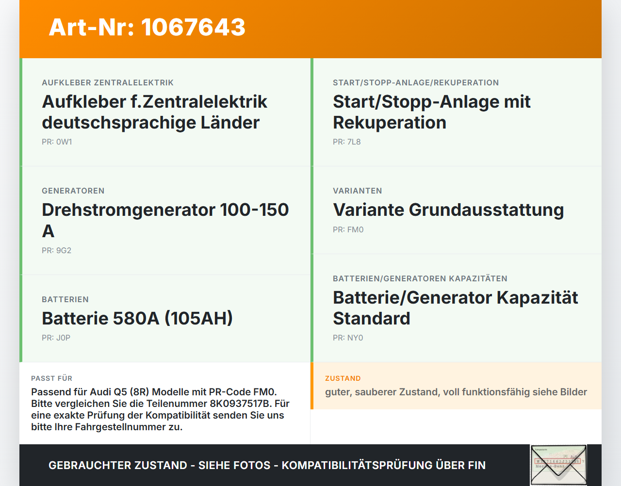 Audi Q5 8R 12-16 Relais Batterie- Klemmpunkt Audi Q5 8R 12-16 04.10.2016 8K0937517B gebraucht Vorschau 3