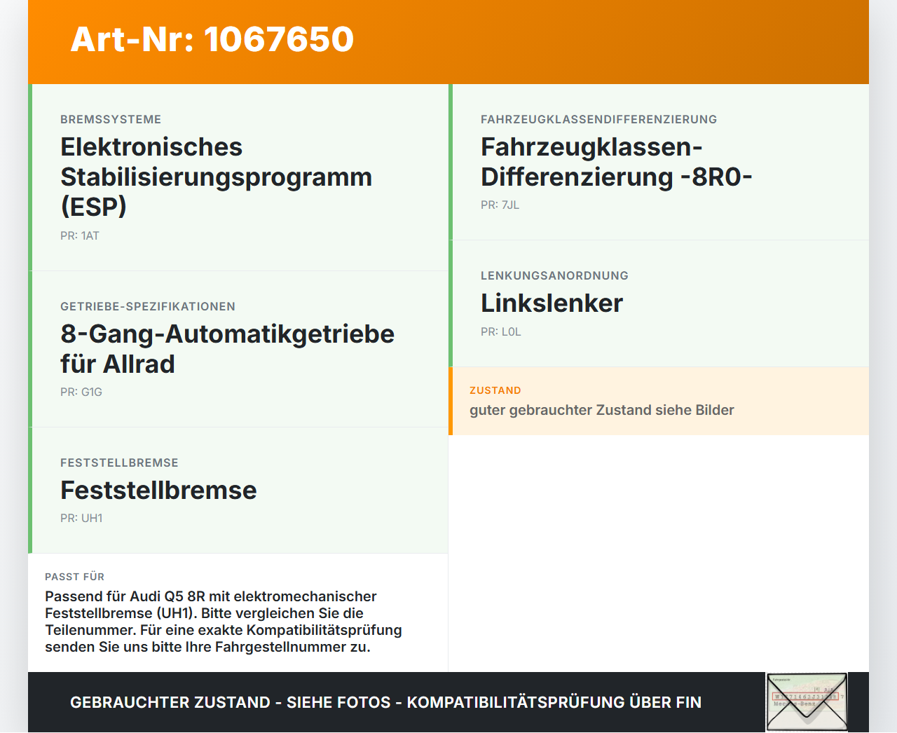Audi Q5 8R 12-16 Steuergerät SG Orig. für Elektr. Feststellbremse Parkbremse Audi Q5 8R 12-16 04.10.2016 8K0907801P... Vorschau 3