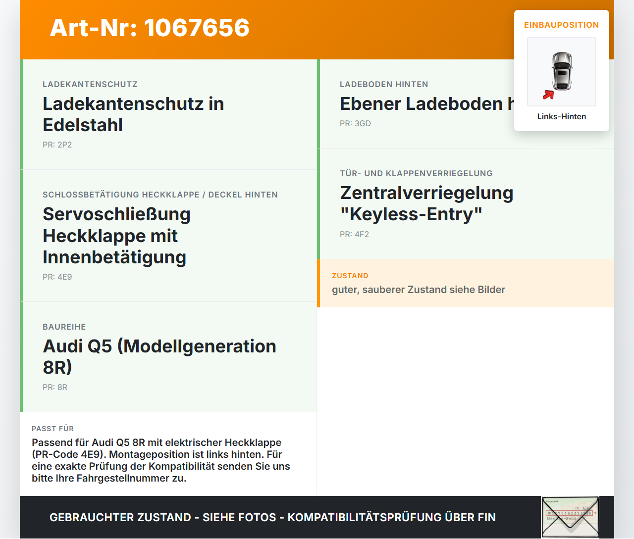 Audi Q5 8R 12-16 Stellmotor für Elektr. Heckklappe Links Hinten Audi Q5 8R 12-16 04.10.2016 8R0827851D 8R0827851... Vorschau 3