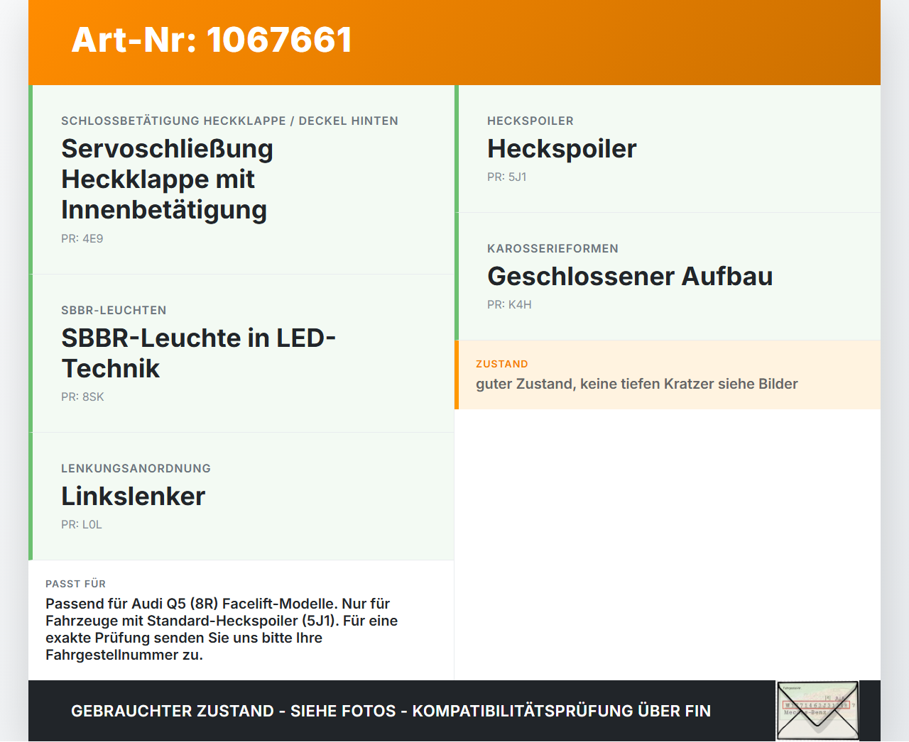 Audi Q5 8R 12-16 Bremslicht 3te Bremsleuchte für Klappe Audi Q5 8R 12-16 04.10.2016 8R0945097 8R0945097A gebraucht Vorschau 3