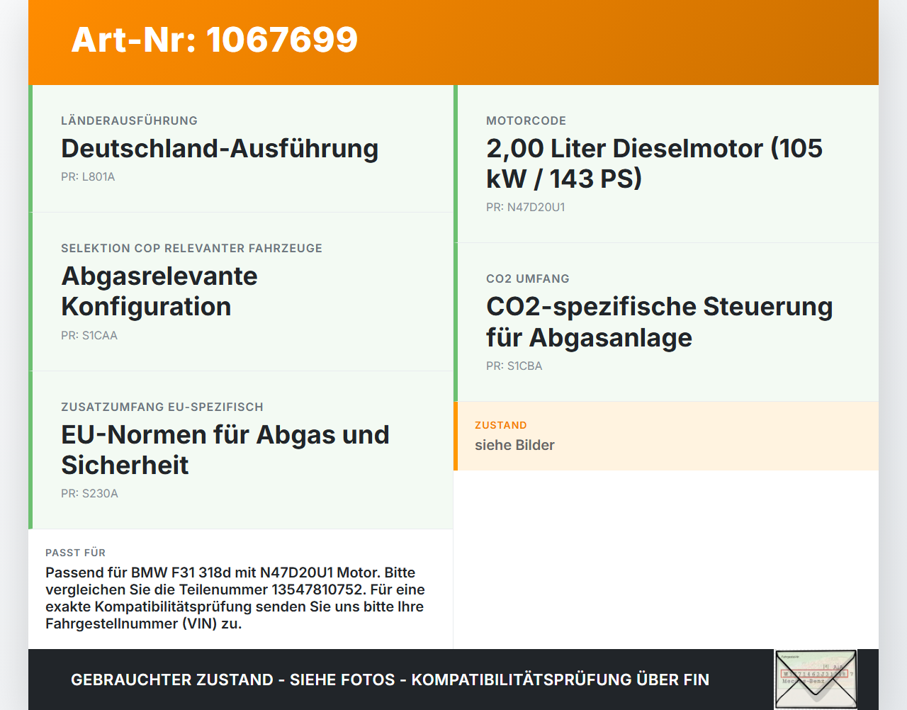 BMW F31 318d 12-15 2,0d 105KW N47D20U1 Drosselklappe BMW F31 318d 12-15 28.02.2014 13547810752 7810752... Vorschau 3