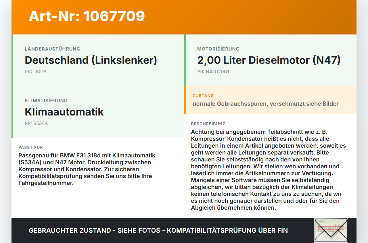 BMW F31 318d 12-15 2,0d 105KW Klimaschlauch Klimaleitung BMW F31 318d 12-15 28.02.2014 64539212082 9212082... Vorschau 3
