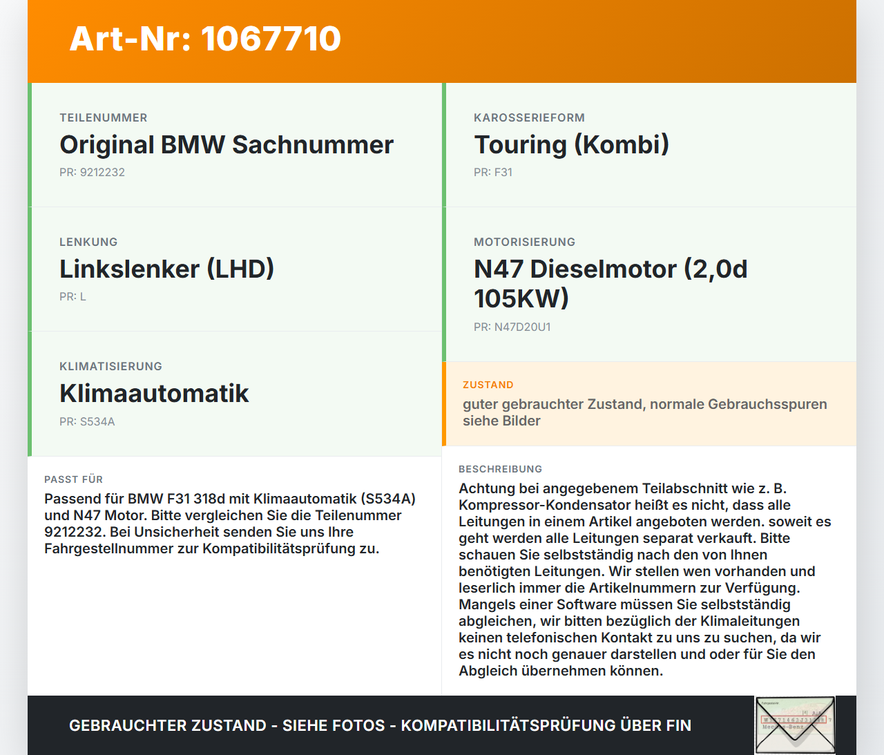 BMW F31 318d 12-15 2,0d 105KW Klimaschlauch Klimaleitung BMW F31 318d 12-15 28.02.2014 9212232 64539212232... Vorschau 3