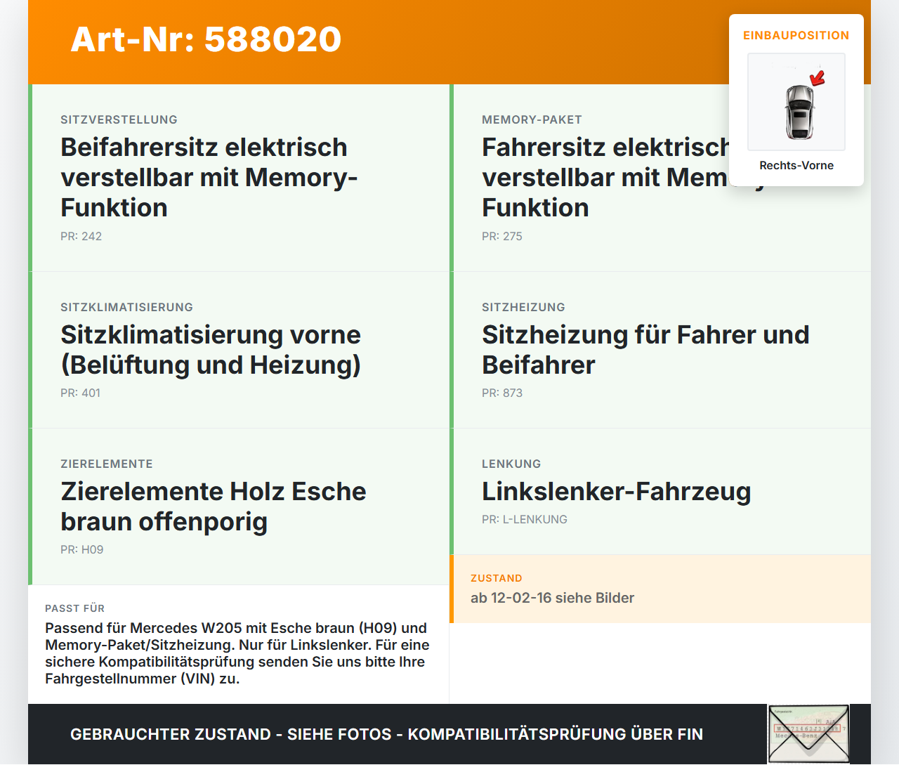 Mercedes C200 W205 14-18 Lim Türleiste Rechts Vorne Innen Holzdekor Esche Braun H09
 040 Mercedes C200 W205 14-18... Vorschau 3