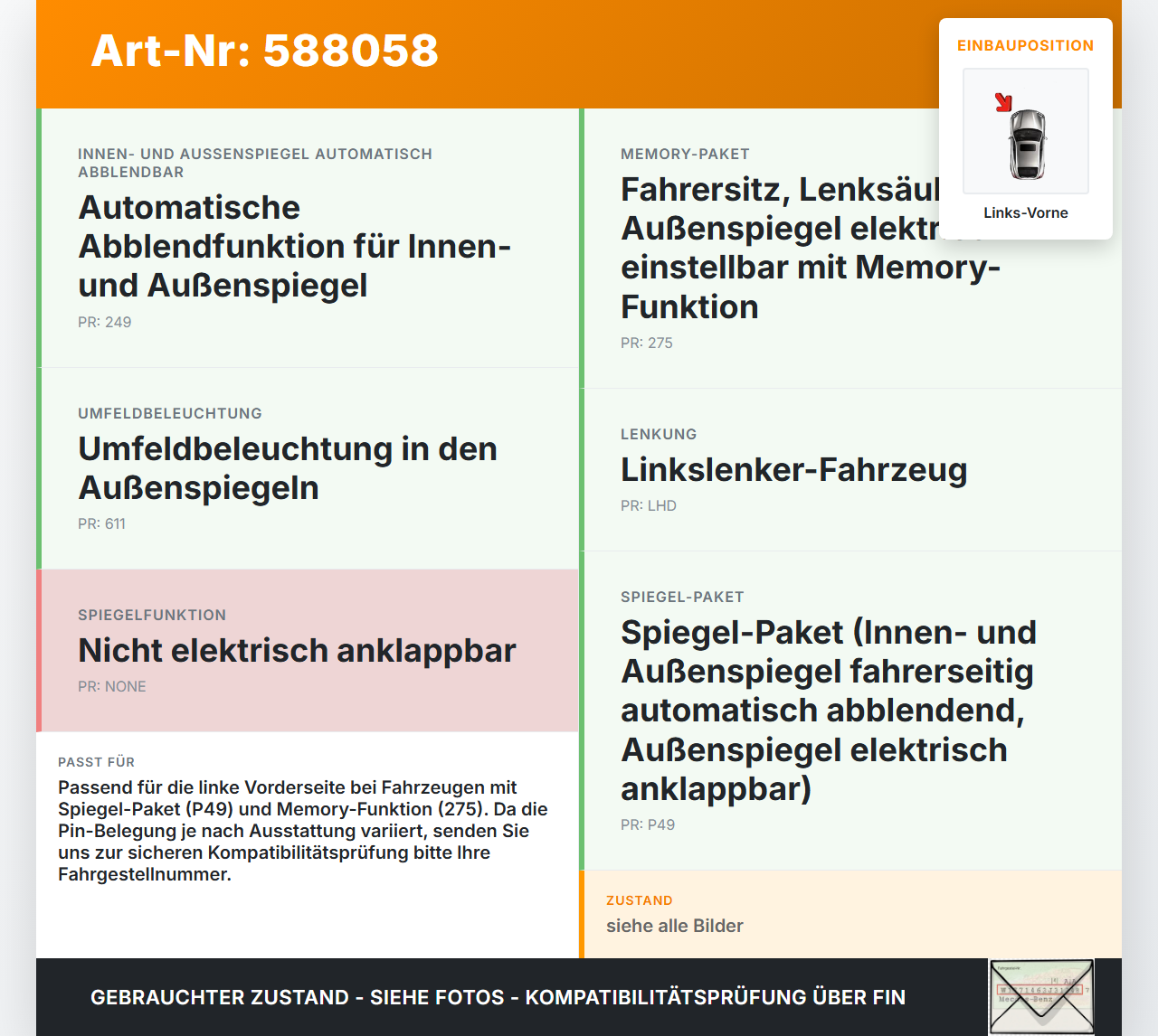 Mercedes C200 W205 14-18 Stellmotor für Spiegelglas Verstellung Links Vorne Mercedes C200 W205 14-18 24.02.2016... Vorschau 3