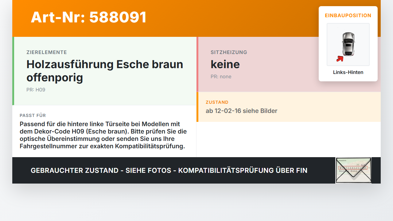 Mercedes C200 W205 14-18 Lim Türleiste Zierleiste Links Hinten Innen Holzdekor Esche Braun H09 040 Mercedes C200... Vorschau 3
