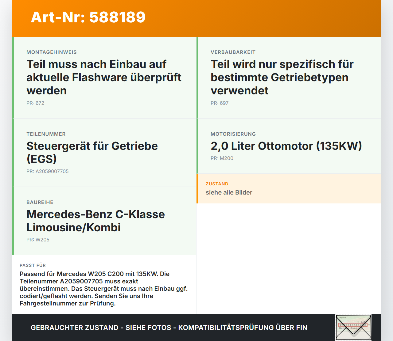 Mercedes C200 W205 14-18 2,0 135KW Steuergerät für Getriebe Mercedes C200 W205 14-18 24.02.2016 A2059007705... Vorschau 3