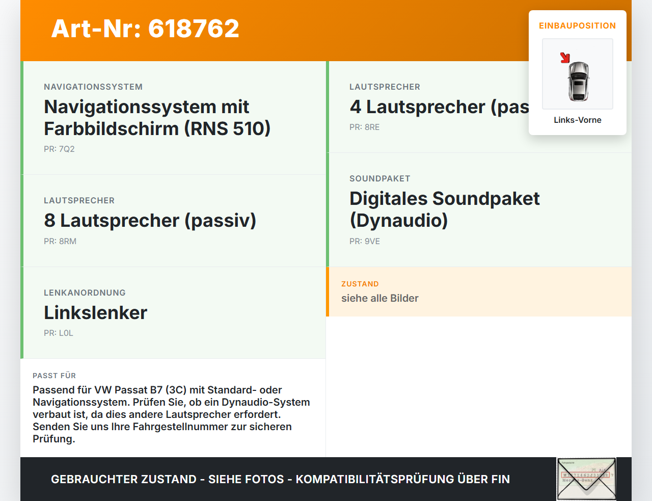 VW Passat 3C B7 10-14 Lautsprecher Links Vorne VW Passat 3C B7 10-14 20.01.2011 3C8035454A 3C8035454 900475460015... Vorschau 3