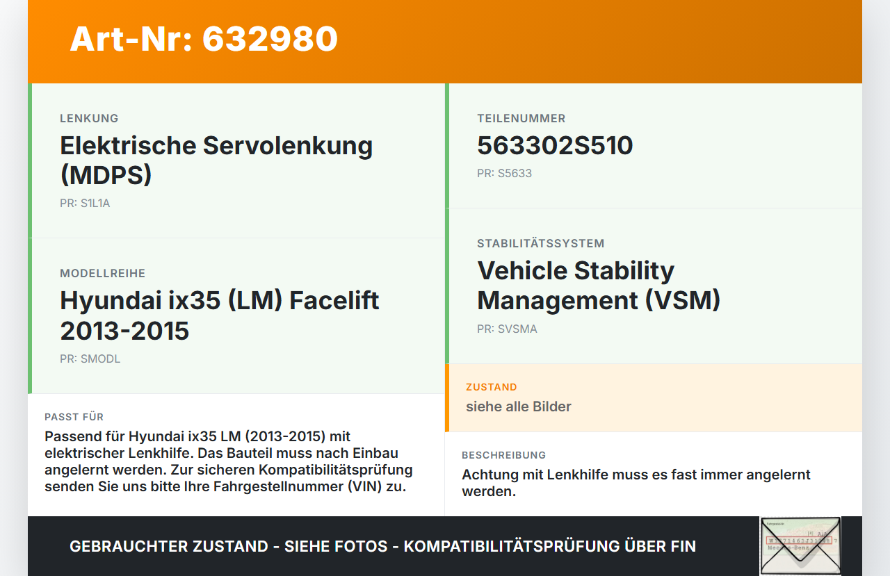Hyundai IX35 LM 13-15 Lenkhilfe elektr. Hyundai IX35 LM 13-15 15.11.2013 563302S510 45101500 456AIIJB1135 gebraucht Vorschau 3