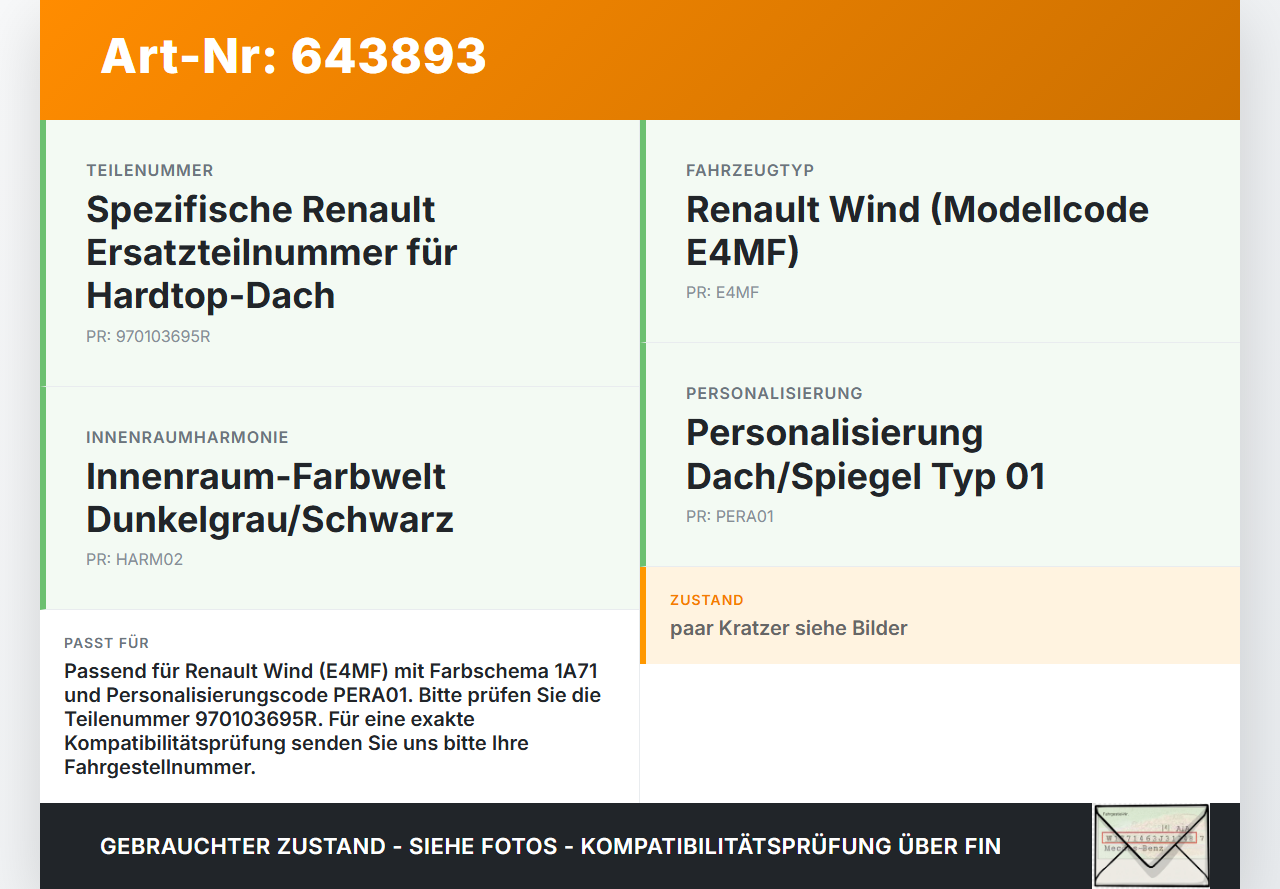 Renault Wind E4MF 10-14 Hardtop Dach Renault Wind E4MF 10-14 30.11.2010 970103695R gebraucht Vorschau 3