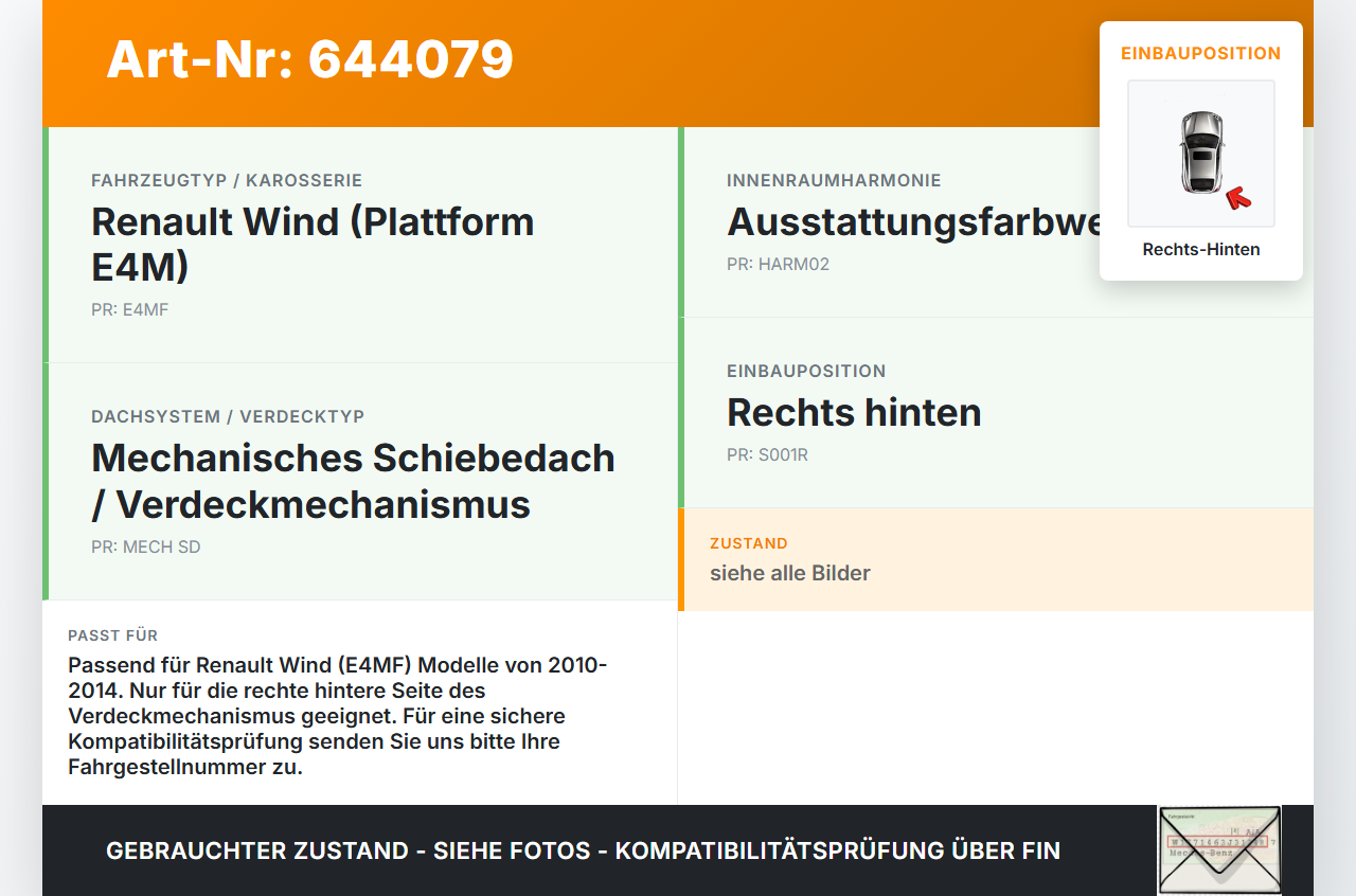 Renault Wind E4MF 10-14 Cabriolet Scharnier für Verdeck Rechts Hinten Renault Wind E4MF 10-14 30.11.2010 970035996R... Vorschau 3
