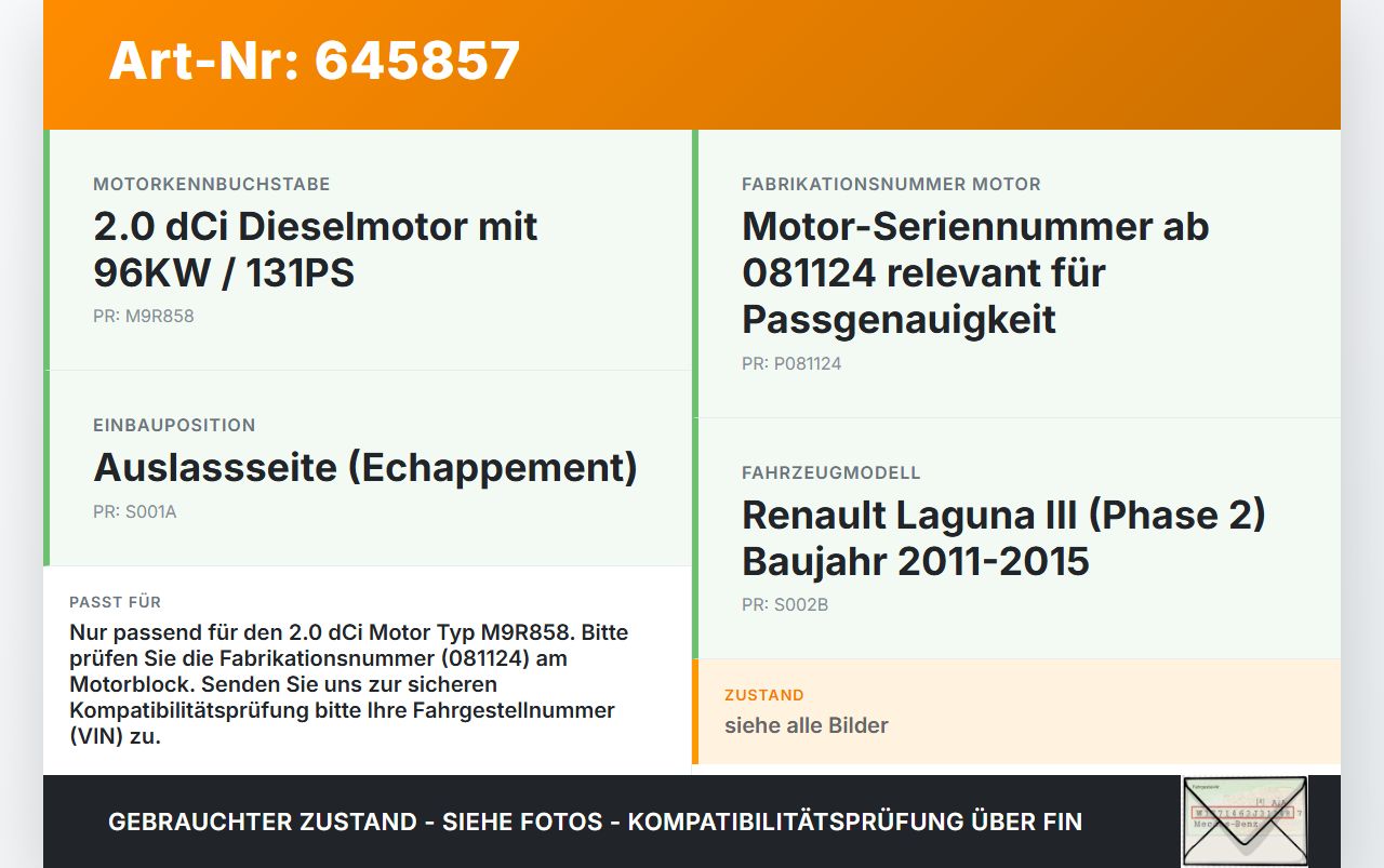 Renault Laguna III 3 11-15 dCi 2,0 96KW M9R858 Nockenwelle Auslass Renault Laguna III 3 11-15 23.07.2012... Vorschau 3