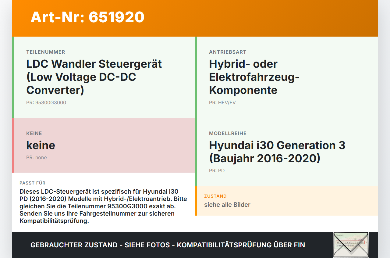 Hyundai I30 PD 16-20 Steuergerät LDC Controller Hyundai I30 PD 16-20 14.09.2018 95300G3000 95300-G3000 gebraucht Vorschau 3