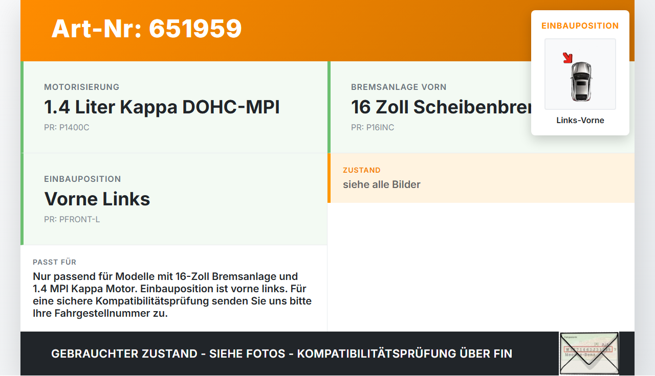 Hyundai I30 PD 16-20 MPI 1,4 73KW Bremssattel Bremszange Vorne Links Hyundai I30 PD 16-20 14.09.2018 58110G-4100... Vorschau 3