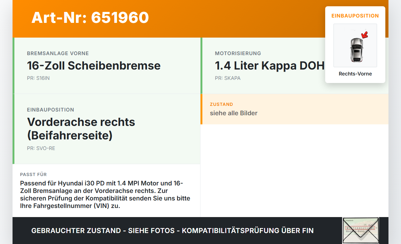 Hyundai I30 PD 16-20 MPI 1,4 73KW Bremssattel Bremszange Vorne Rechts Hyundai I30 PD 16-20 14.09.2018 58130G-4100... Vorschau 3