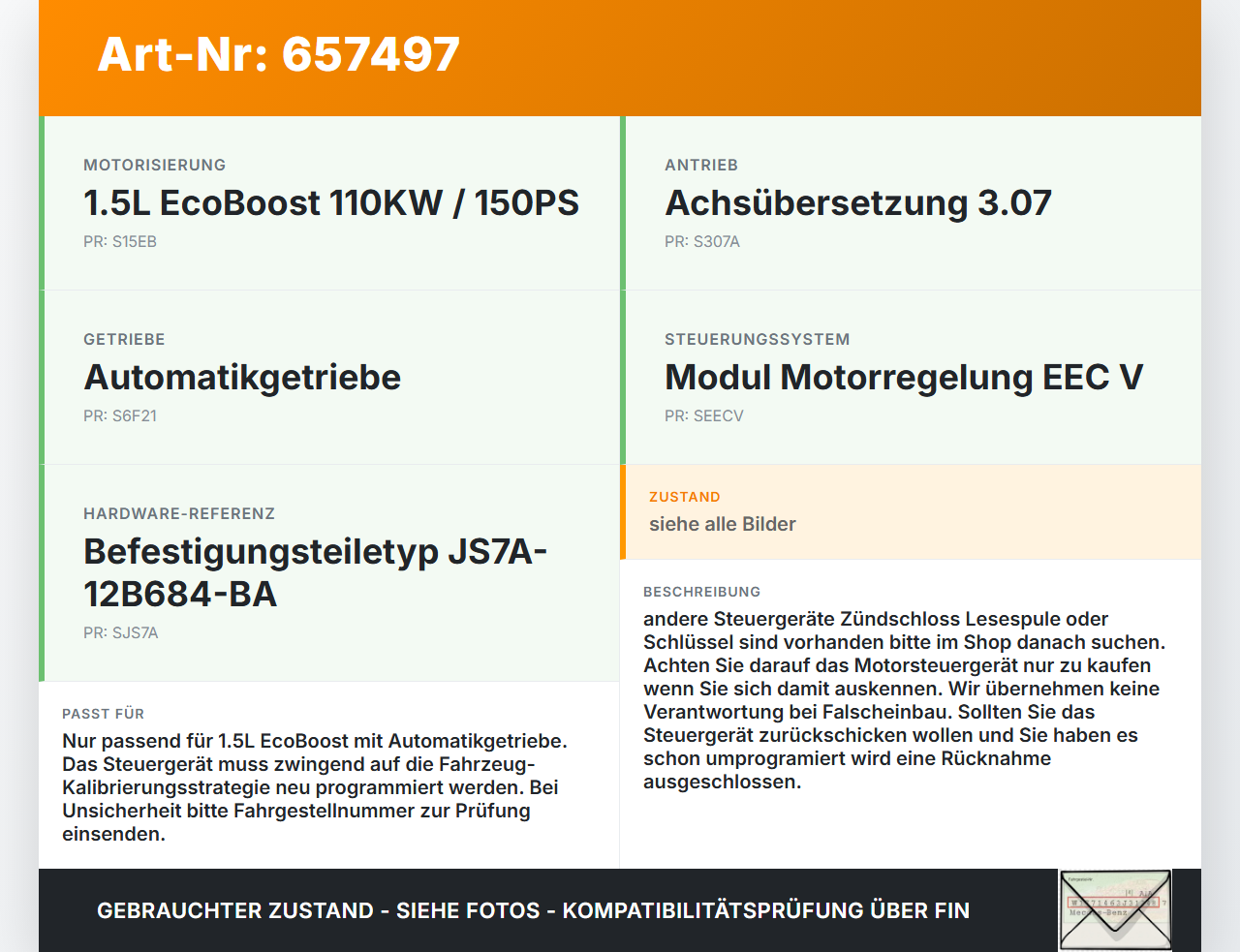 Ford C-Max 15-19 EcoBoost 1,5 110KW Steuergerät ECU für Motor Motorsteuergerät Ford C-Max 15-19 26.11.2018... Vorschau 3