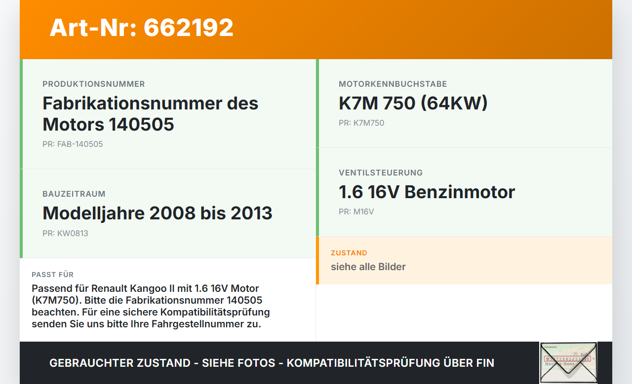 Renault Kangoo II KW 08-13 1,6 16V 64KW K7M750 Nockenwelle Renault Kangoo II KW 08-13 30.06.2009 8200881281... Vorschau 3