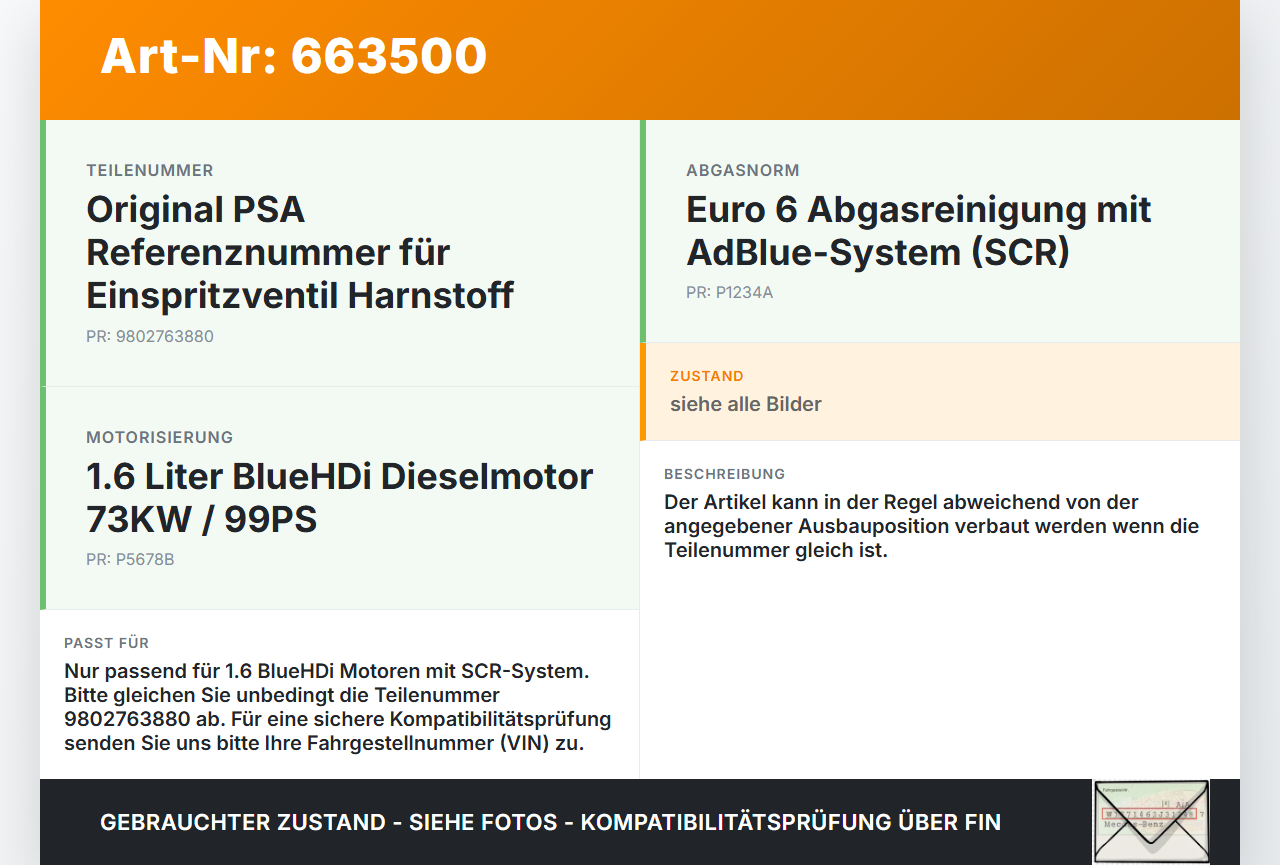 Citroen C3 SX 17-20 HDI 1,6 73KW AdBlue Injektor Einspritzdüse Citroen C3 SX 17-20 27.12.2016 9802763880 gebraucht Vorschau 3