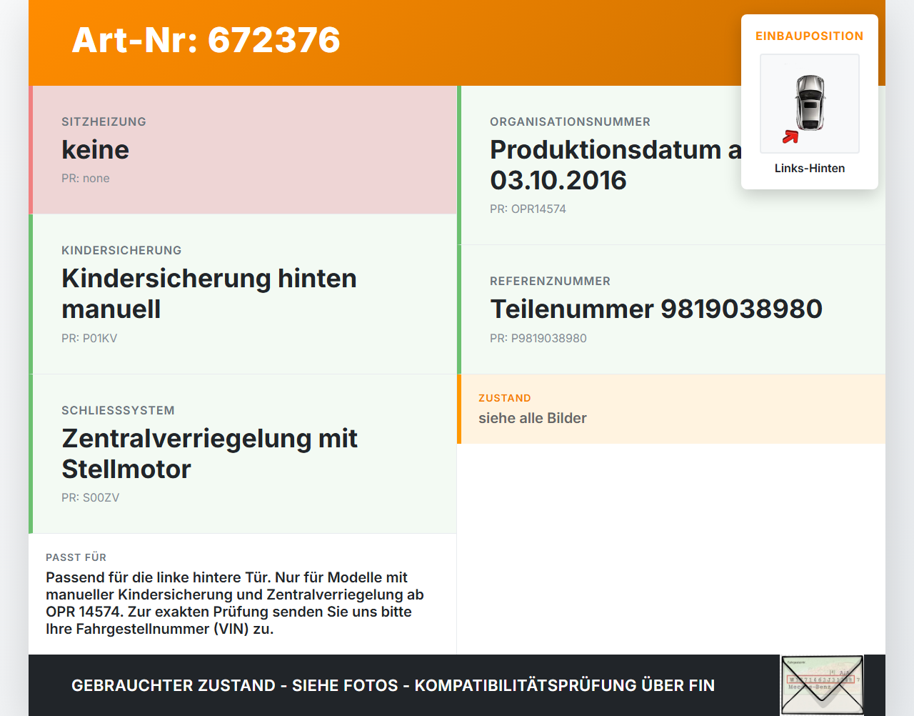 Citroen C4 Cactus 18-20 Türschloss m. ZV Stellmotor Links Hinten Citroen C4 Cactus 18-20 15.11.2018 16943320 190389... Vorschau 3