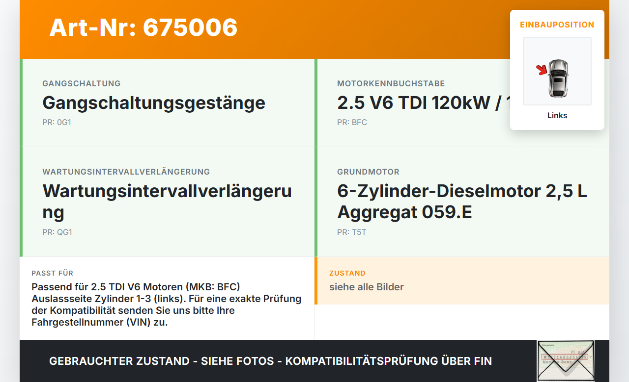 Audi A4 B6 8H Cabriolet 02-05 TDI 2,5 120KW BFC Nockenwelle Auslass Links Audi A4 B6 8H Cabriolet 02-05 31.05.2002... Vorschau 3