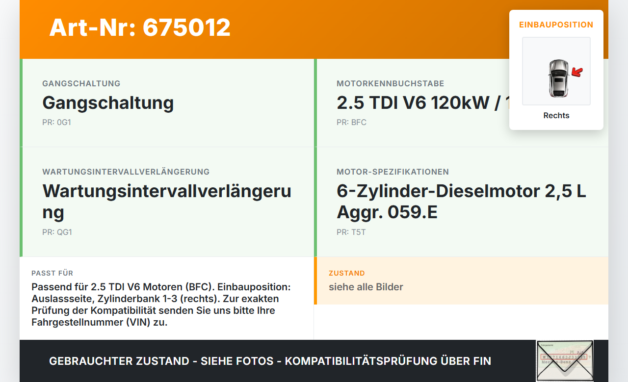 Audi A4 B6 8H Cabriolet 02-05 TDI 2,5 120KW BFC Nockenwelle Auslass Rechts Audi A4 B6 8H Cabriolet 02-05 31.05.2002... Vorschau 3