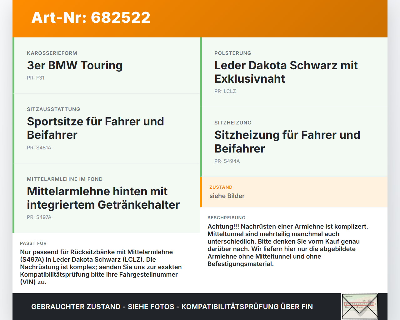 BMW F31 320i 12-15 Armlehne Mittelarmlehne Auflage mit Becherhalter für Rücksitzbank BMW F31 320i 12-15 17.04.2013... Vorschau 3