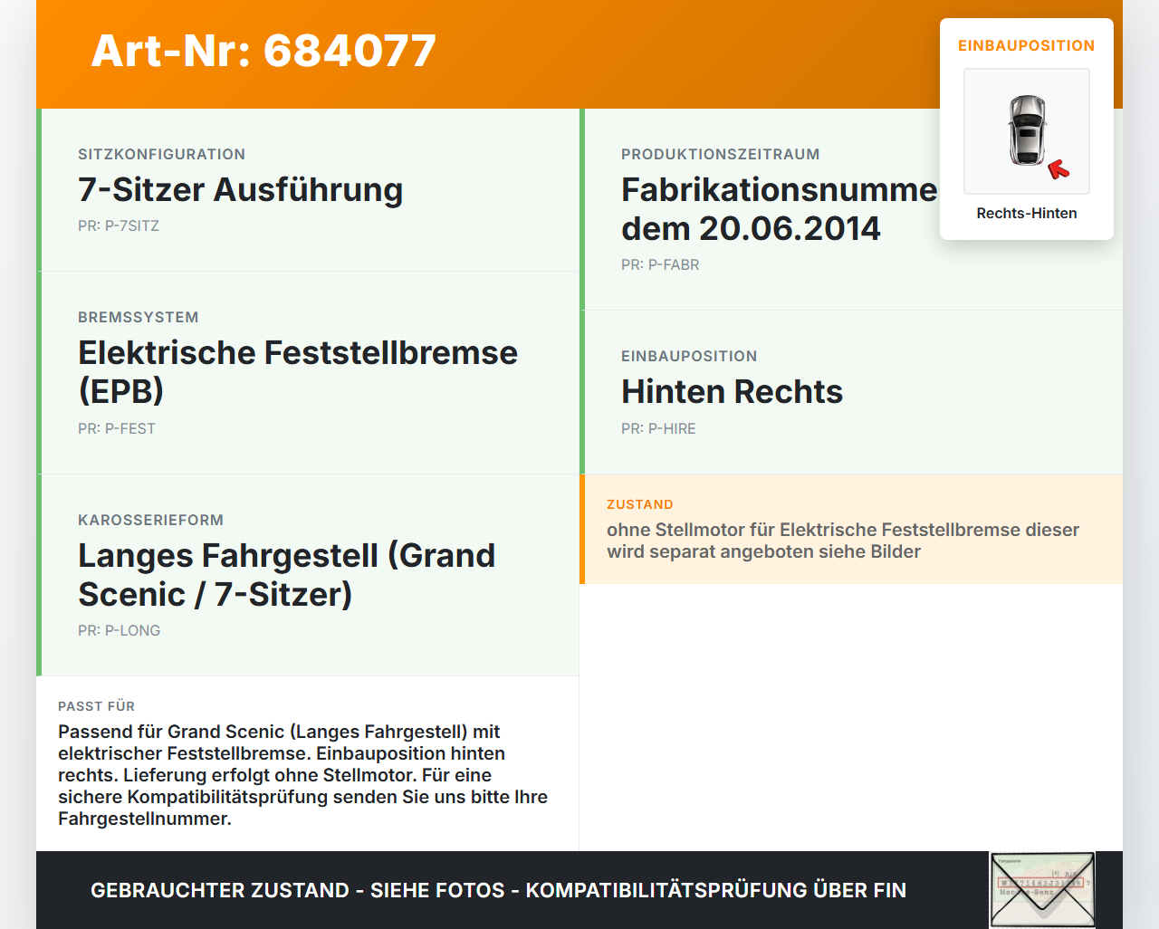 Renault Grand Scenic III JZ 09-12 1,4 TCE 130 96KW Bremssattel Bremszange Hinten Rechts Renault Grand Scenic III JZ... Vorschau 3
