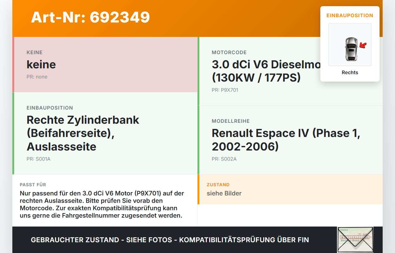 Renault Espace JK 4 IV 02-06 dCi 3,0 130KW P9X701 Nockenwelle Rechts Auslass Renault Espace JK 4 IV 02-06... Vorschau 3
